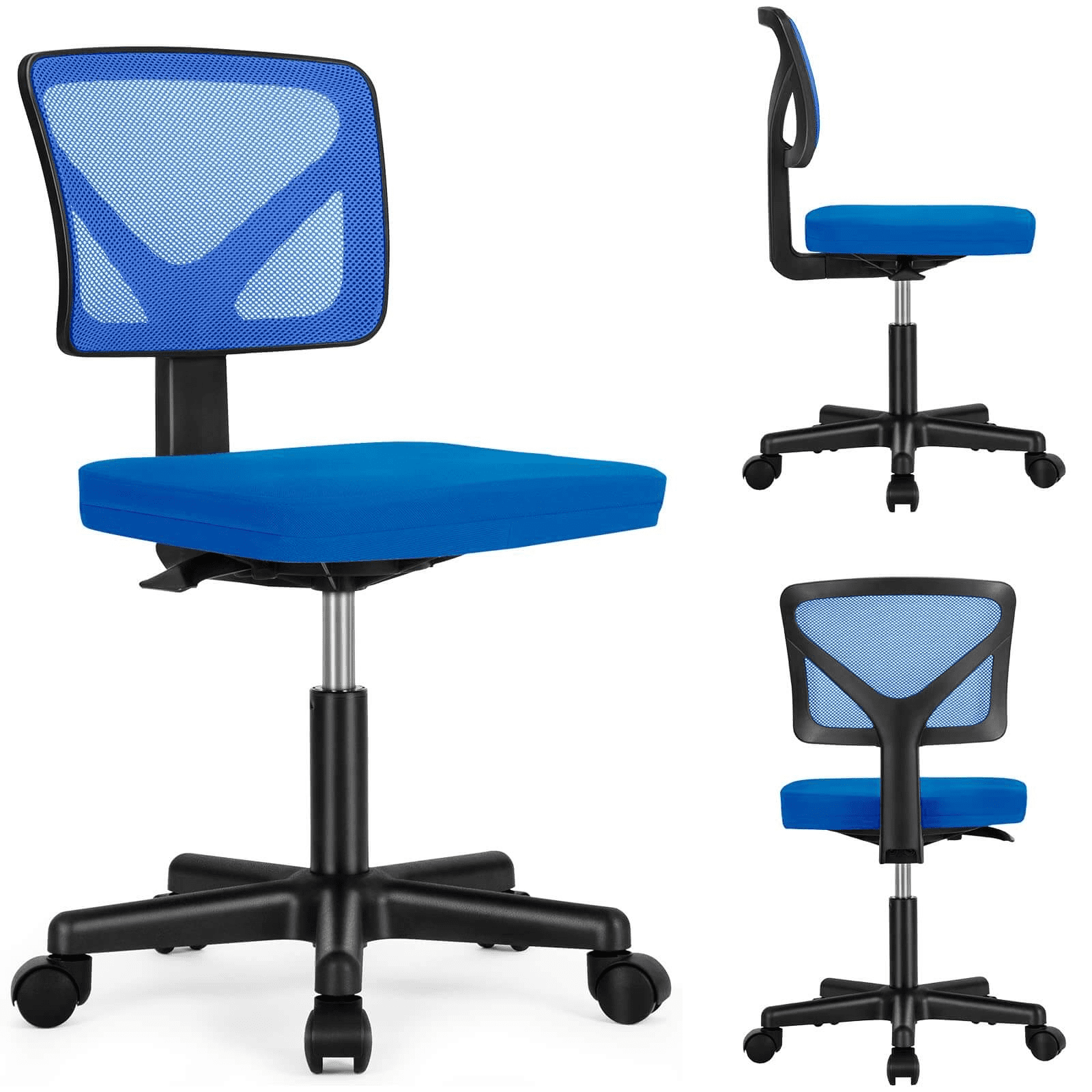 MAYEERTY Home Office Desk Chair, Armless Mesh Computer Chair Small Space Swivel Adjustable Low Back Task Chair for Teens/Adults, Blue