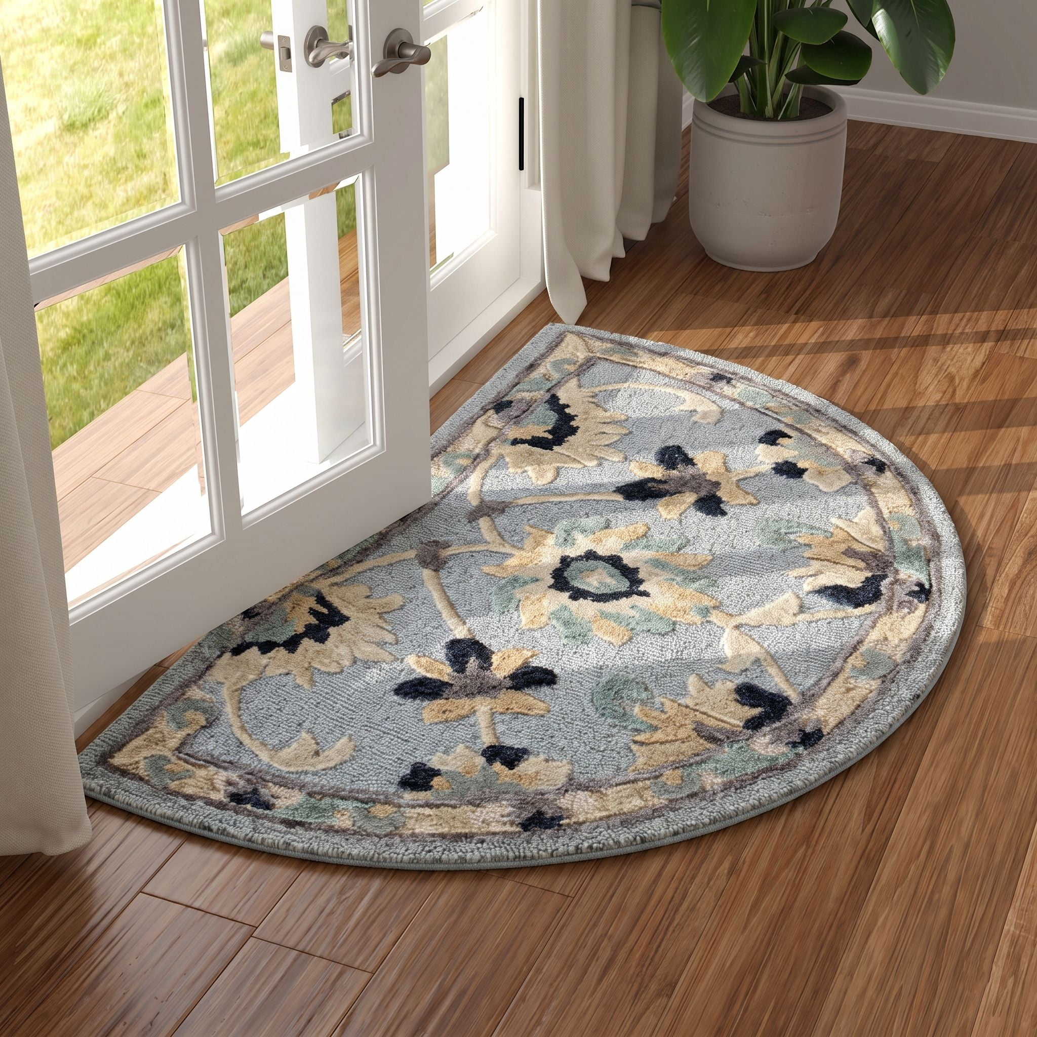 LR Home Daisey 2'3" x 3'10" Blue/Gray Trellis Wool Hearth Indoor Area Rug