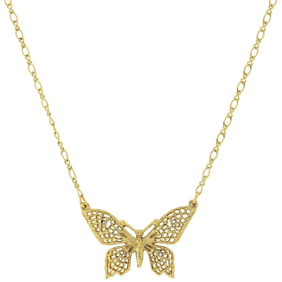 1928 Jewelry Filigree Butterfly Pendant Necklace For Women 16" 3" Extender