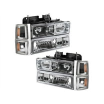 Headlight Set 8 Piece - Compatible with 1994 - 1999 Chevy C1500 1995 1996 1997 1998