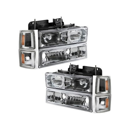 Headlight Set 8 Piece - Compatible with 1994 - 1999 Chevy C1500 1995 1996 1997 1998