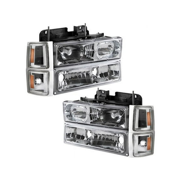 Headlight Set 8 Piece - Compatible with 1994 - 1999 Chevy C1500 1995 1996 1997 1998