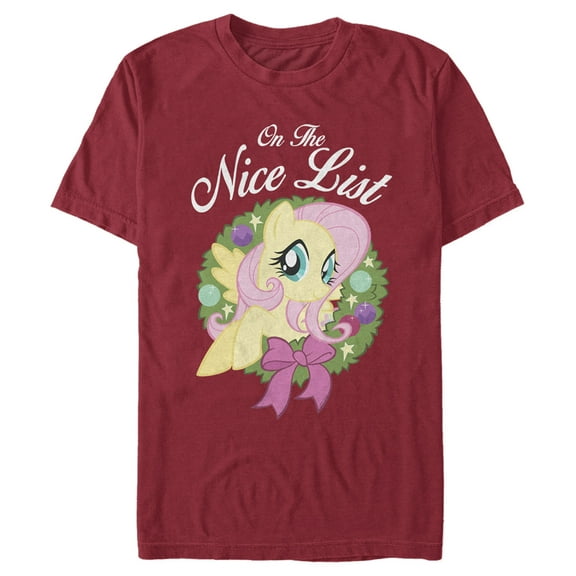 Men's My Little Pony Christmas Fluttershy Nice List  Graphic Tee Cardinal Small
