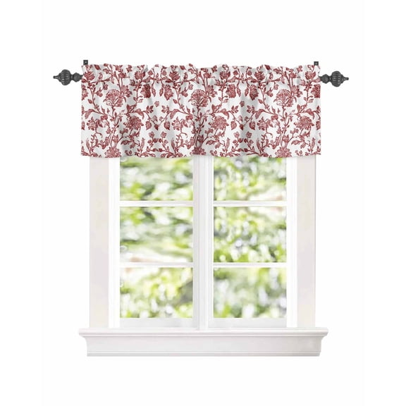 Red Pastoral Flower Curtain Valances for Kitchen Windows,Rod Pocket Short Valance Vintage Rustic Farmhouse Floral Window Treatment for Living Room Bathroom Bedroom,54" x 18"-1 Panel
