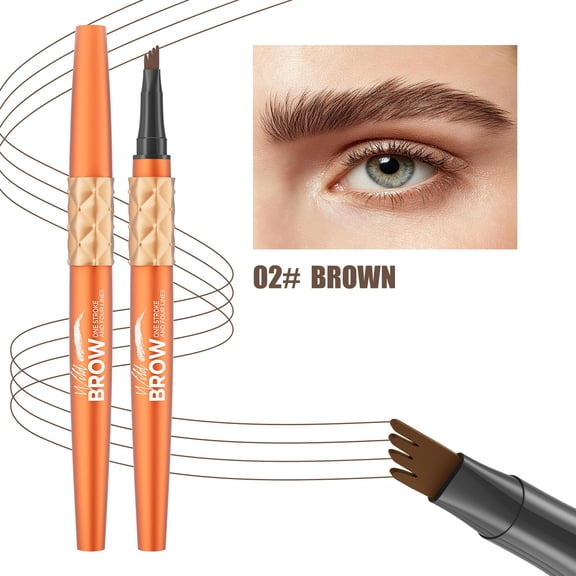 Microblading Eyebrow Pen with 4 Fork Tips, Waterproof Microblading Eyebrow Pencil, 4 Tip Precise Eye Brow Makeup Pen for Women to Create Natural Hair-Like Brow Last All-Day, Brown