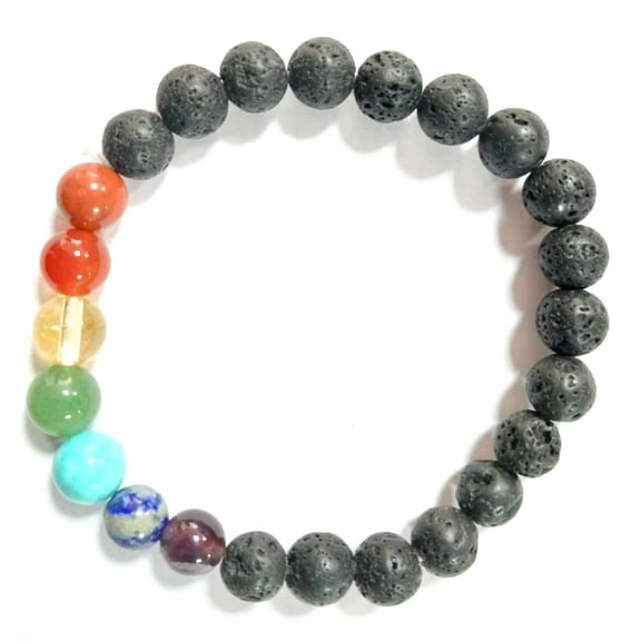 Jet L-ava Chakra Gemstone Stretch Bracelet, Healing Crystal, Spiritual Meditation