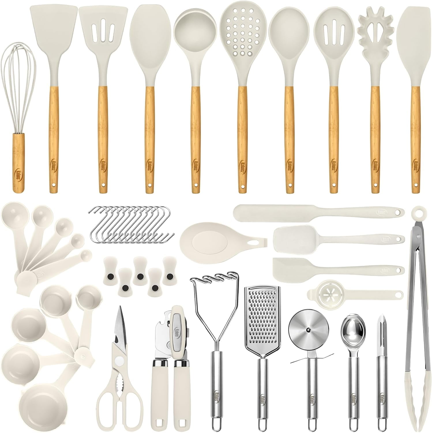Kaluns Kitchen Utensils Set, 50 Piece Silicone And Stainless Steel Cooking Utensils, Dishwasher Safe and Heat Resistant Kitchen Tools