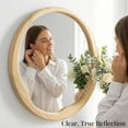 thumbnail image 4 of YAURA 30" Large Round Natural Wood Wall Mirror, Asymmetrical Wavy Solid Wood Mirror, Scandi & Boho Decor, Shatterproof, 4 of 8