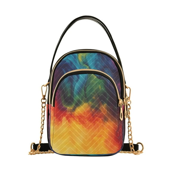 ALAZA Chain Crossbody Bags for Women Orange Blue Tie Dye Shoulder Handbag Phone Purse