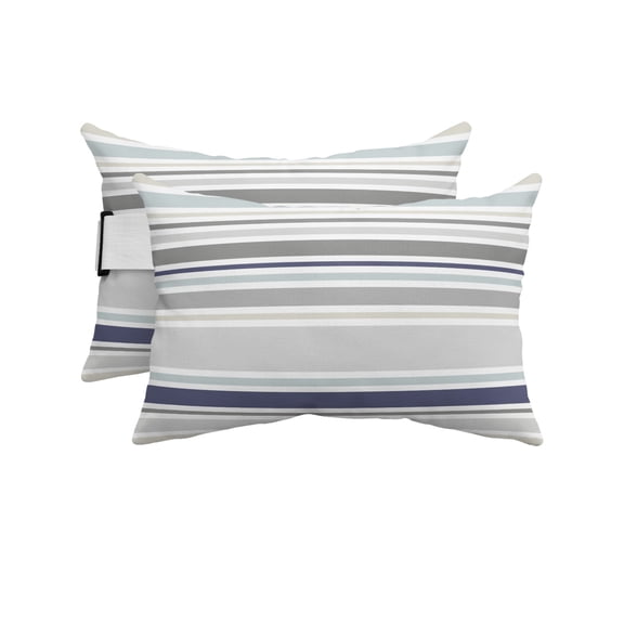 Pack of 2 Outdoor Lumbar Pillow Covers 12x20 Inch, Gray Stripe Waterproof Throw Pillow Covers Set, Modern Abstract Art Navy Blue Striped Rustic Decorative Cushion Cases for Patio Porch Car