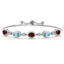 Gem Stone King 925 Sterling Silver Red Rhodolite Garnet and Blue Zircon and Lab Grown Diamond Bracelet for Women | 5.60 Cttw | Gemstone January Birthstone | Oval 7X5MM | Fully Adjustable 9 inch