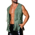 thumbnail image 4 of INSPIRE CHIC Men's Vests Tassel Fringe Retro Open Front Sleeveless Outerwear Vests L Olive Green, 4 of 6