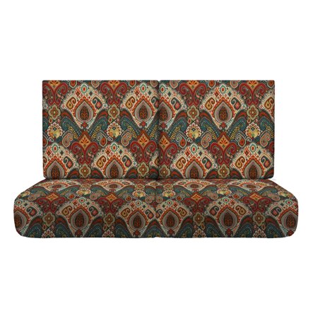 RSH Décor Indoor Outdoor 4 Piece Foam Back Deep Seating Loveseat Cushion Set  2 Seats 23”x 26” x 5” and 2 Foam Backs 23  x 21  x 3   Bohemian Retro Paisley