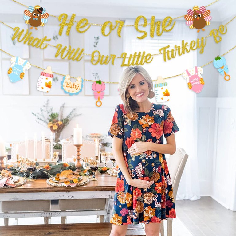 Fall Gender Reveal Decorations - Banner & Garland 2 Pack for Thanksgiving,  Little Turkey Baby Shower Decorations, Pumpkin Boy or Girl Gender Reveal  Party Supplies - Walmart.com
