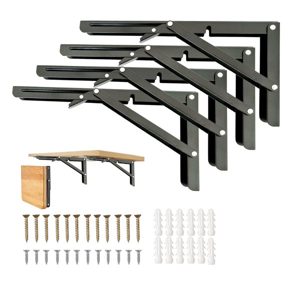 Soportes plegables para estantes Medach, 40 cm, resistentes, 4 unidades, negros