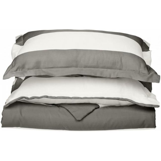Cotton Rich 600 Thread Count Cabana Duvet Cover Set Full/Queen-Grey