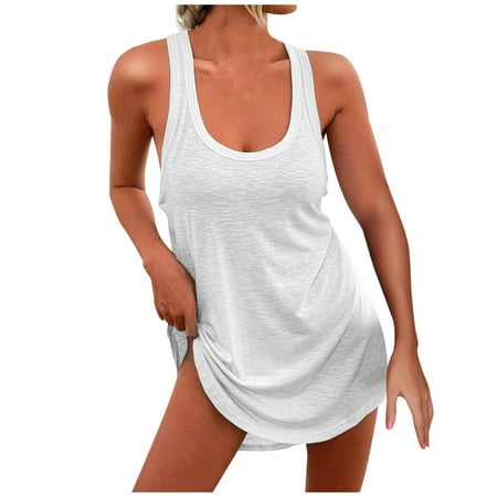 

RPVATI Plus Size Summer tops Scoop Neck Womens Maternity Tank Loose Fit Racerback Sleeveless Workout Tops Womens Long Tunic Tshirts White XXXL