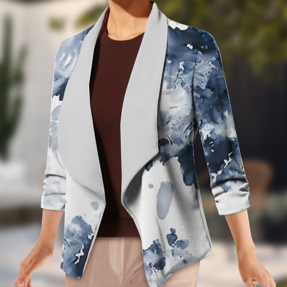 Vedolay Jackets Suit Jackets for Women Casual Blazer Shawl Collar Long Sleeve Open Front Work Office Jackets,Blue 5XL