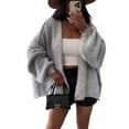 thumbnail image 3 of Womens Oversized Cardigan Sweaters 2025 Fall Long Lantern Sleeve Knit Open Front Light-Weight Sweater Light Gray M, 3 of 10