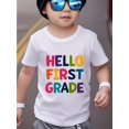 thumbnail image 1 of Boys' Quick-T-Shirt - Kids Shirt with "Hello First Grade" Print - Breathable Summer Top for Preschool, First of School - Machine Washable & Wrinkle- - Preschool Attire, Casual Kids Wear, 1 of 6