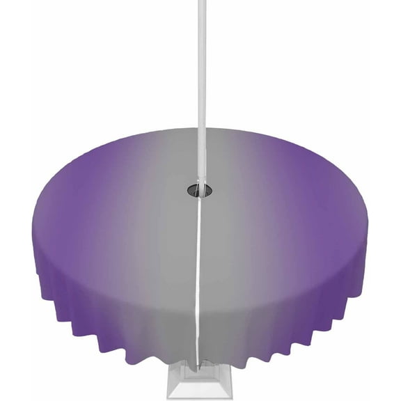 Outdoor Round Tablecloth with Umbrella Hole and Zipper, Purple Ombre Waterproof Table Cover, Grey Modern Art Farmhouse Washable Patio Tablecloths for Party/Garden/Picnic, 60 inch