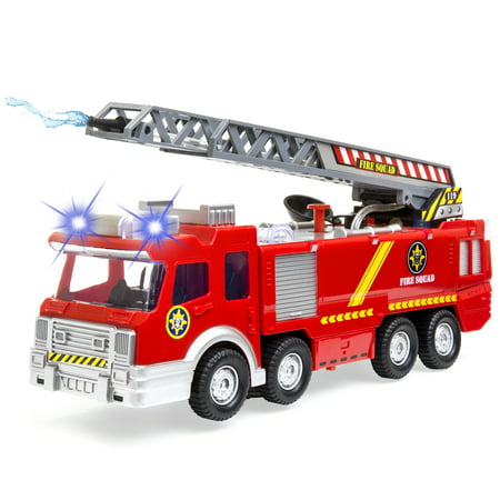 Best Choice Products Bump and Go Electric Fire Truck Toy w/ Lights, Sound, Extendable Ladder, Water Pump Hose (Red)