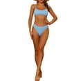 thumbnail image 2 of Women's 2 Piece Ribbed Bikini Sets, Adjustable Spaghetti Straps Sports Swimwear Bathing Suits Light Blue M, 2 of 5