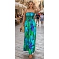 thumbnail image 4 of LA LEELA Women's Beach Maxi A-Line Casual Summer Slit Party Strapless Tube Top Dress One Size Sky, Leaves, 4 of 5