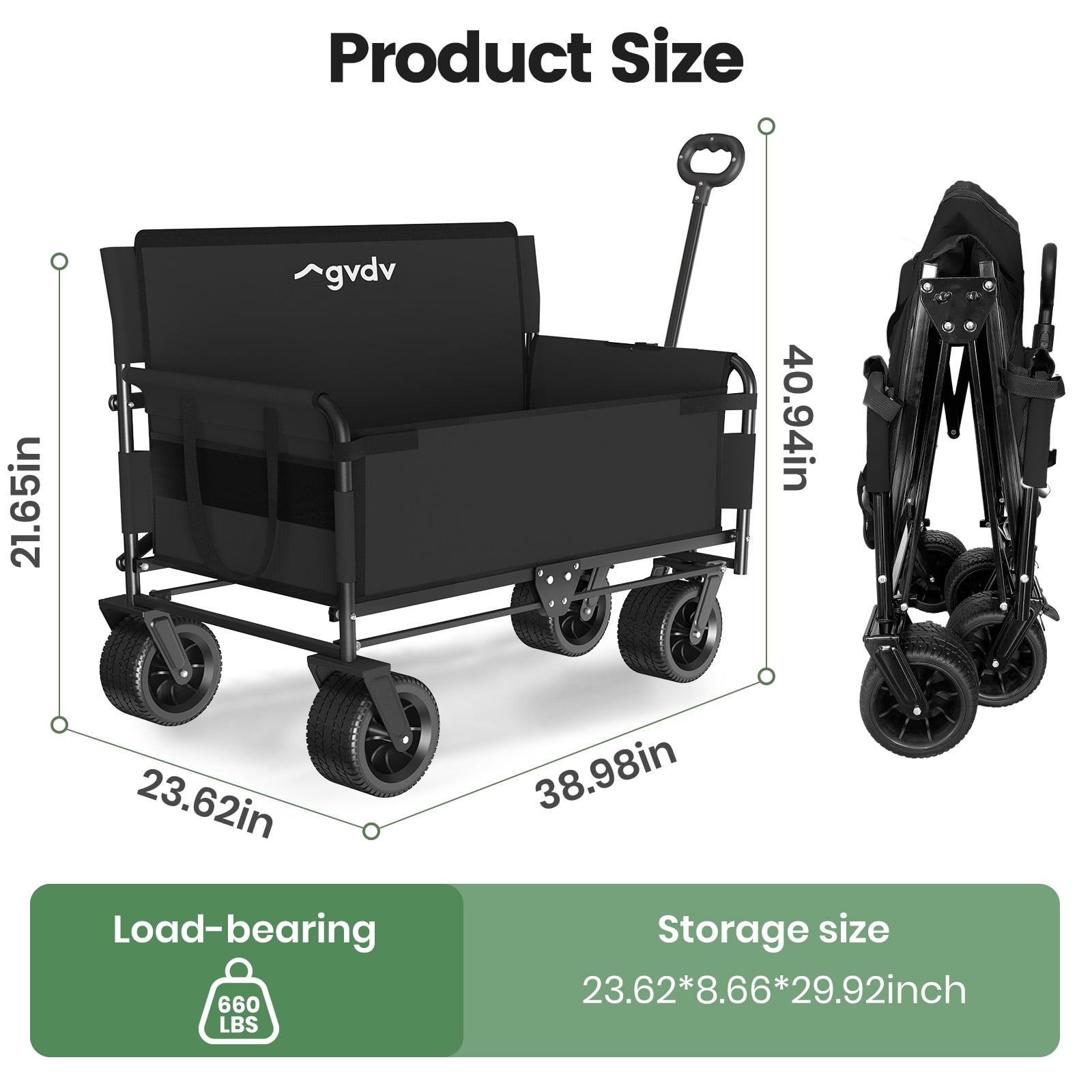GVDV Large Folding Wagon with 220L Cargo Space