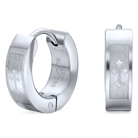 Bling Jewelry Mens Biker Jewelry Earrings Fleur De Lis Cross Black Huggie Hoop
