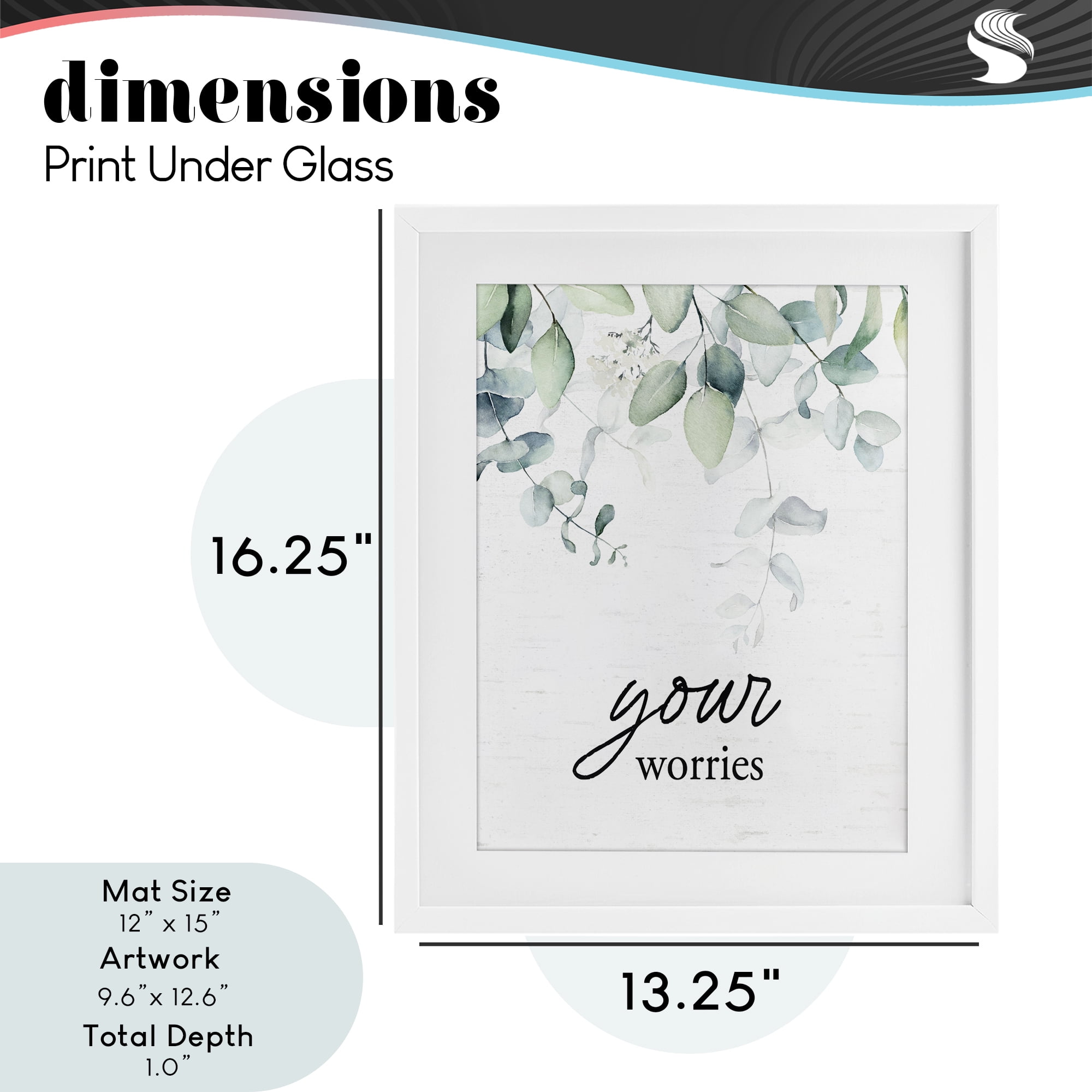 Your Worries Eucalyptus White Framed Print Under Glass, design by Lettered and Lined