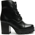 thumbnail image 2 of Schutz Jeannie Black Leather Combat Lug Sole Lace Up Block Heel Ankle Boots (Black, 5), 2 of 2
