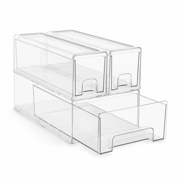 Sorbus Clear Stackable Storage Drawers – 1 Medium & 2 Small Plastic Organizer Bins with Handles for Closet, Kitchen, Bathroom, Office & Home