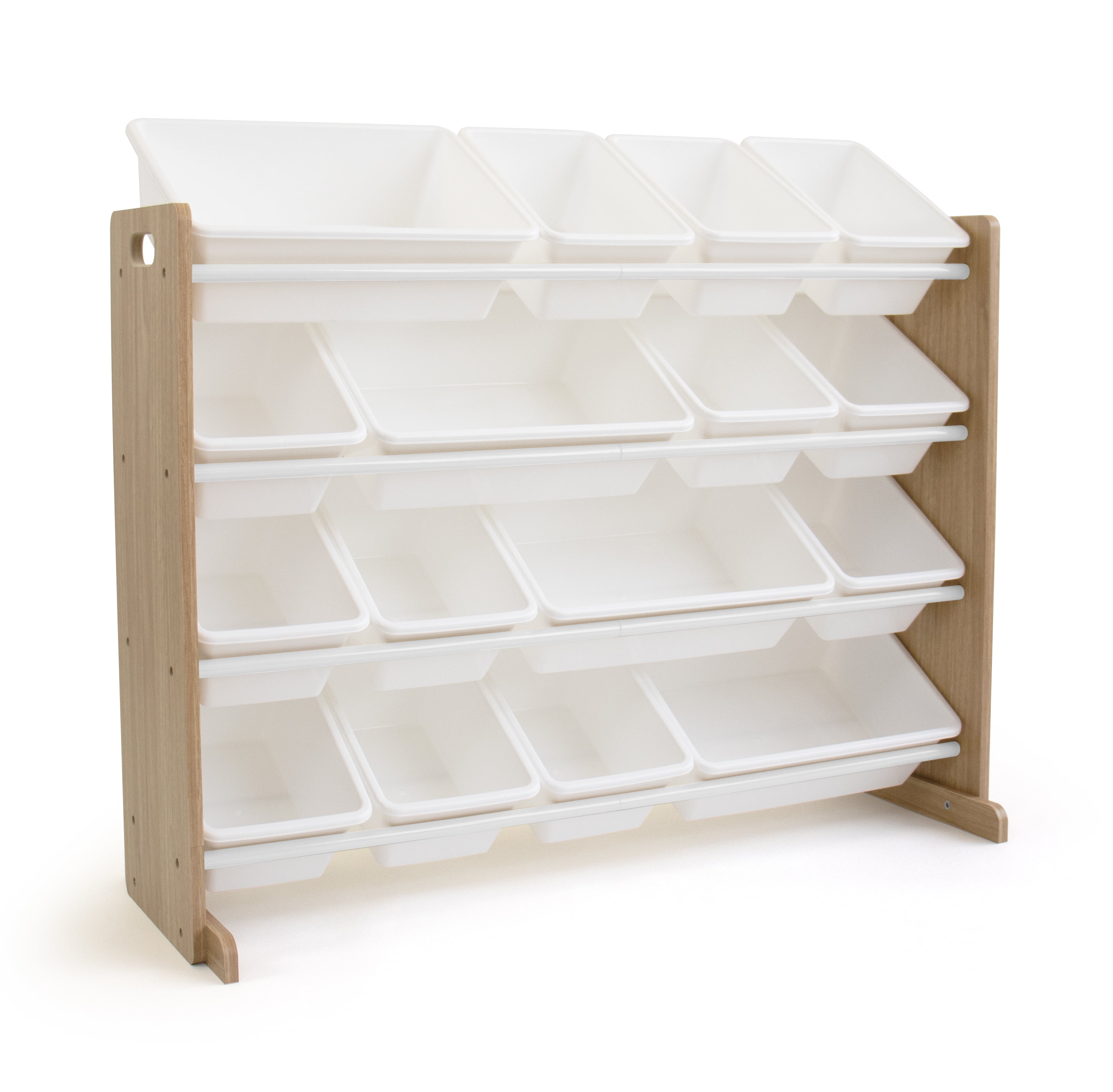 Wooden toy organizer cheap with plastic bins