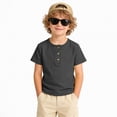 thumbnail image 2 of Godom Boys Short Sleeve Shirt with 3 Button, Henley Shirt for Boys & Girls, Polo Shirt Without Collar,Dark Gray, 2 of 7