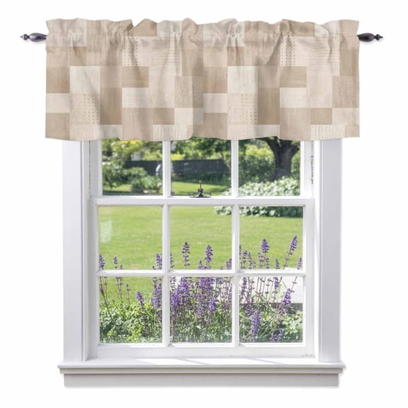 Abstract Valances for Windows, Beige Wood Grain Patchwork Blocks Modern Art Plaid Valance Window Treatment Rod Pocket Short Curtains Valances for Kitchen Bathroom 42"W x 12"L