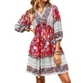 thumbnail image 2 of Txlixc, vestido bohemio informal de verano para mujer, estilo étnico, estampado Floral, cuello en V, manga abullonada, vestido corto oscilante a la moda Txlixc  Vestido bohemio casual de verano para mujer, 2 of 4
