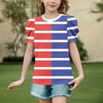 thumbnail image 2 of jobturf Girls Shirts Patchwork Color Block Striped Puff Short Sleeve Blouses Holiday Beach Vacation Basic Tees Summer Tops Size 4-15 Years, 2 of 5