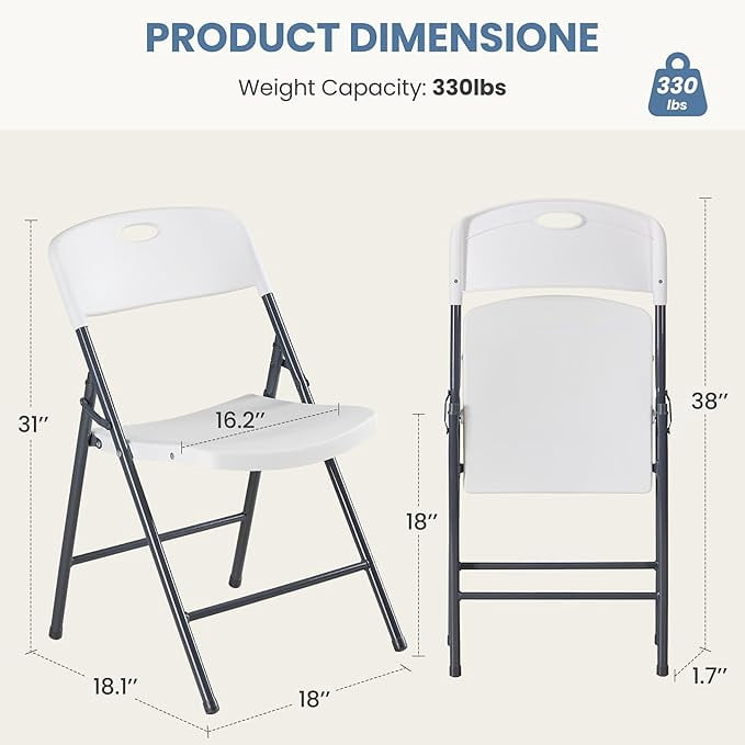 6PCS White Stackable Plastic Folding Chairs Set, Sturdy Portable Dining Chairs for Home, Parties, and Events