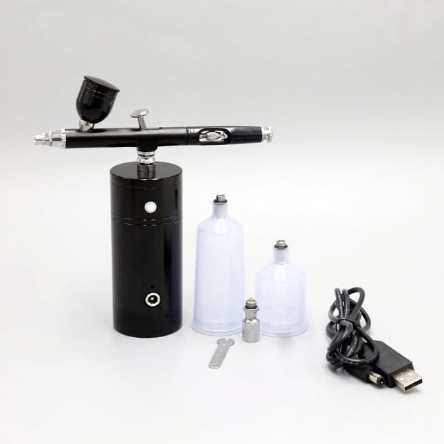 Portable Mini Air Compressor Kit Rechargeable Airbrush Paint Spray Gun for Nail Art Tattoo Craft Cake,Black