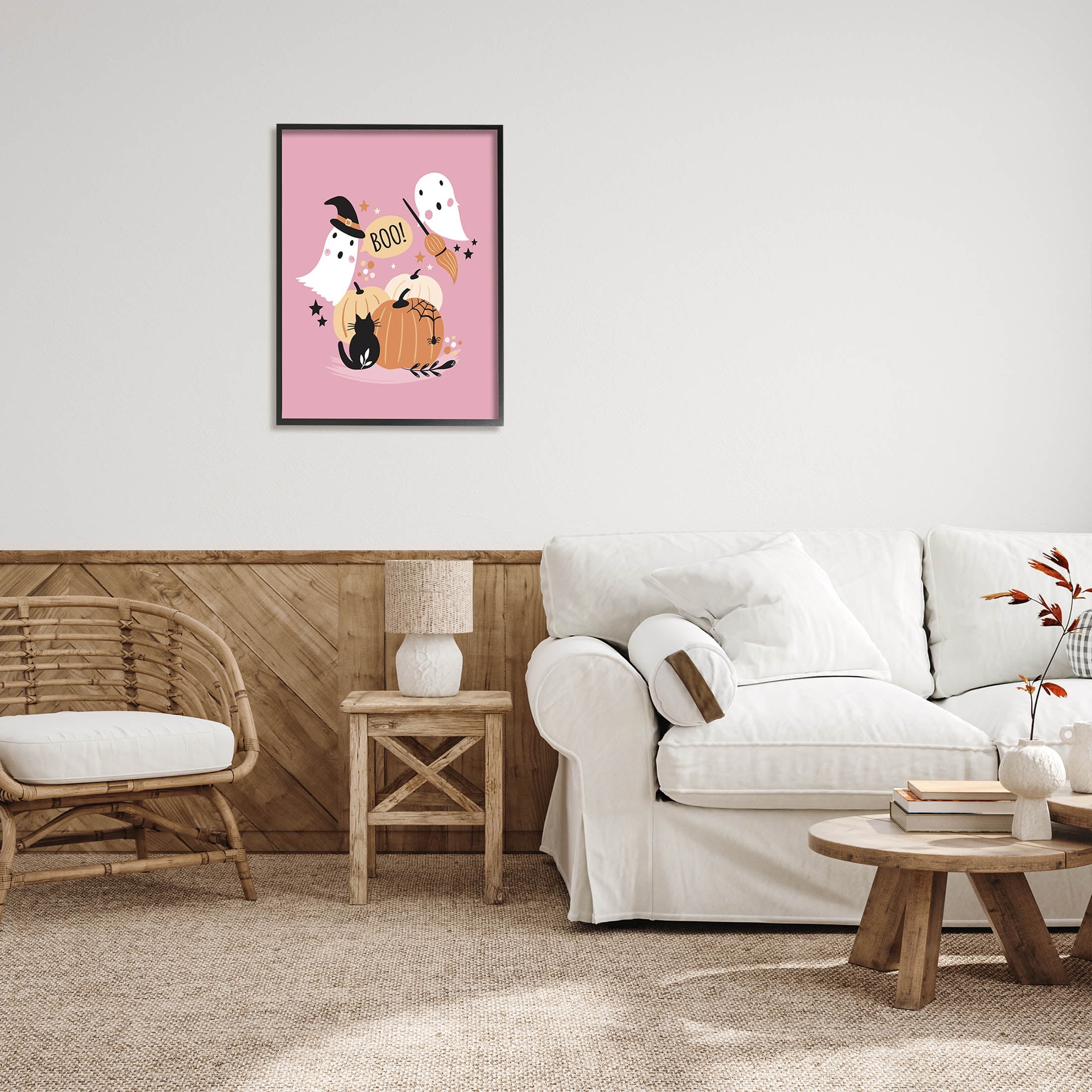 Pink Boo Halloween Ghosts Holiday Graphic Art Black Framed Art Print Wall Art