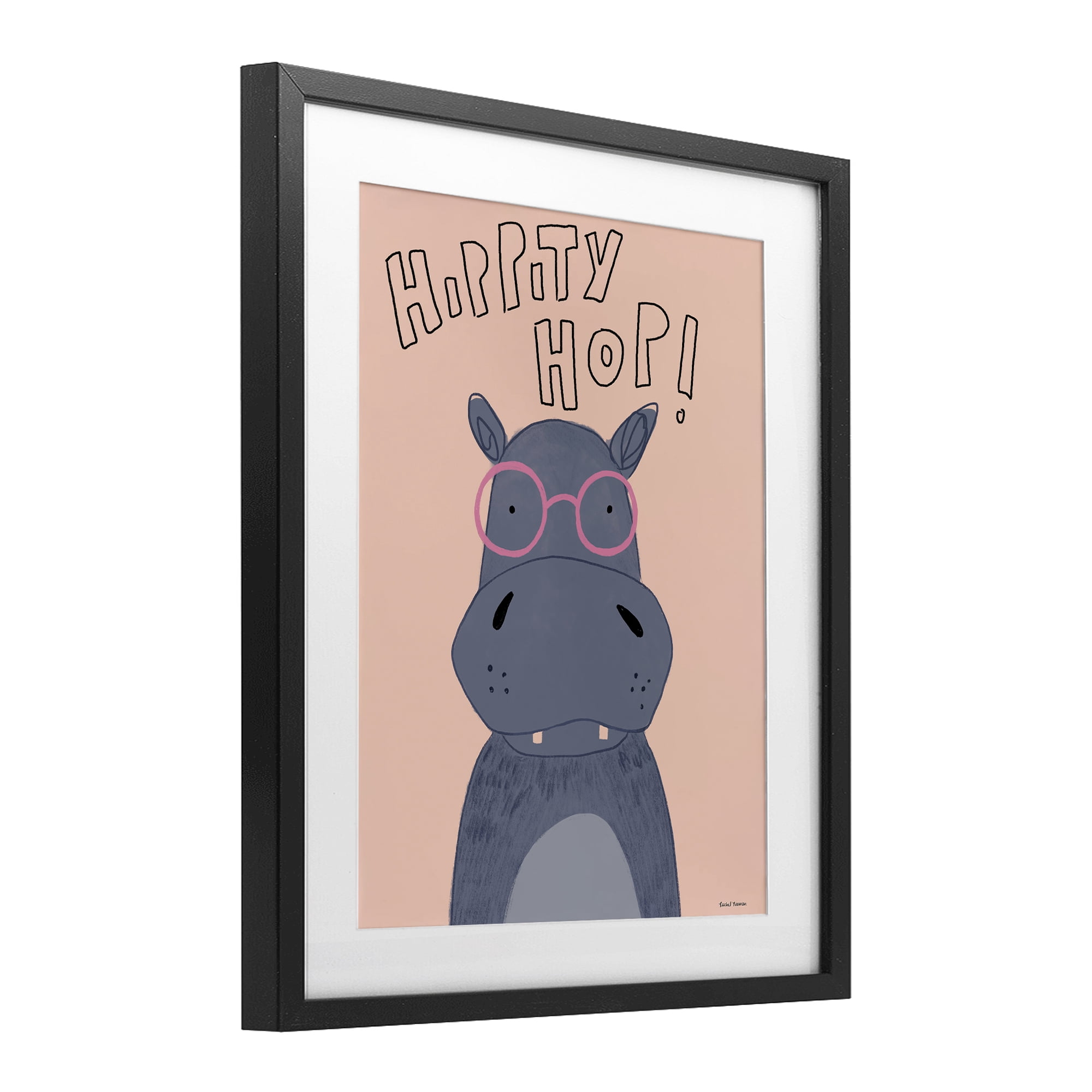 Stupell Industries Hippity Hop Hippo Black Framed Print Under Glass, design by Rachel Nieman