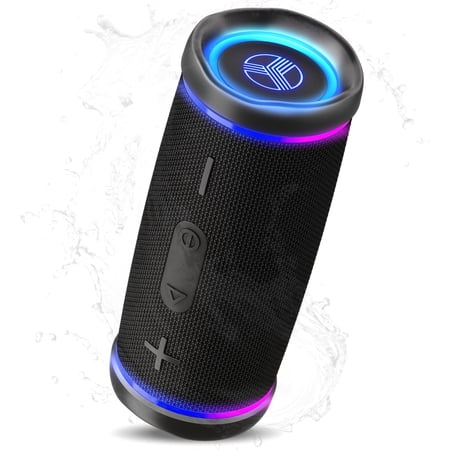 HD77 – Waterproof Bluetooth Speaker, 30W Loud 360° Sound, Deep Bass, IPX7, TWS Pairing, RGB Lights, 20H Battery, Portable Wireless Speaker for Outdoor, Beach, Camping, Party, Travel