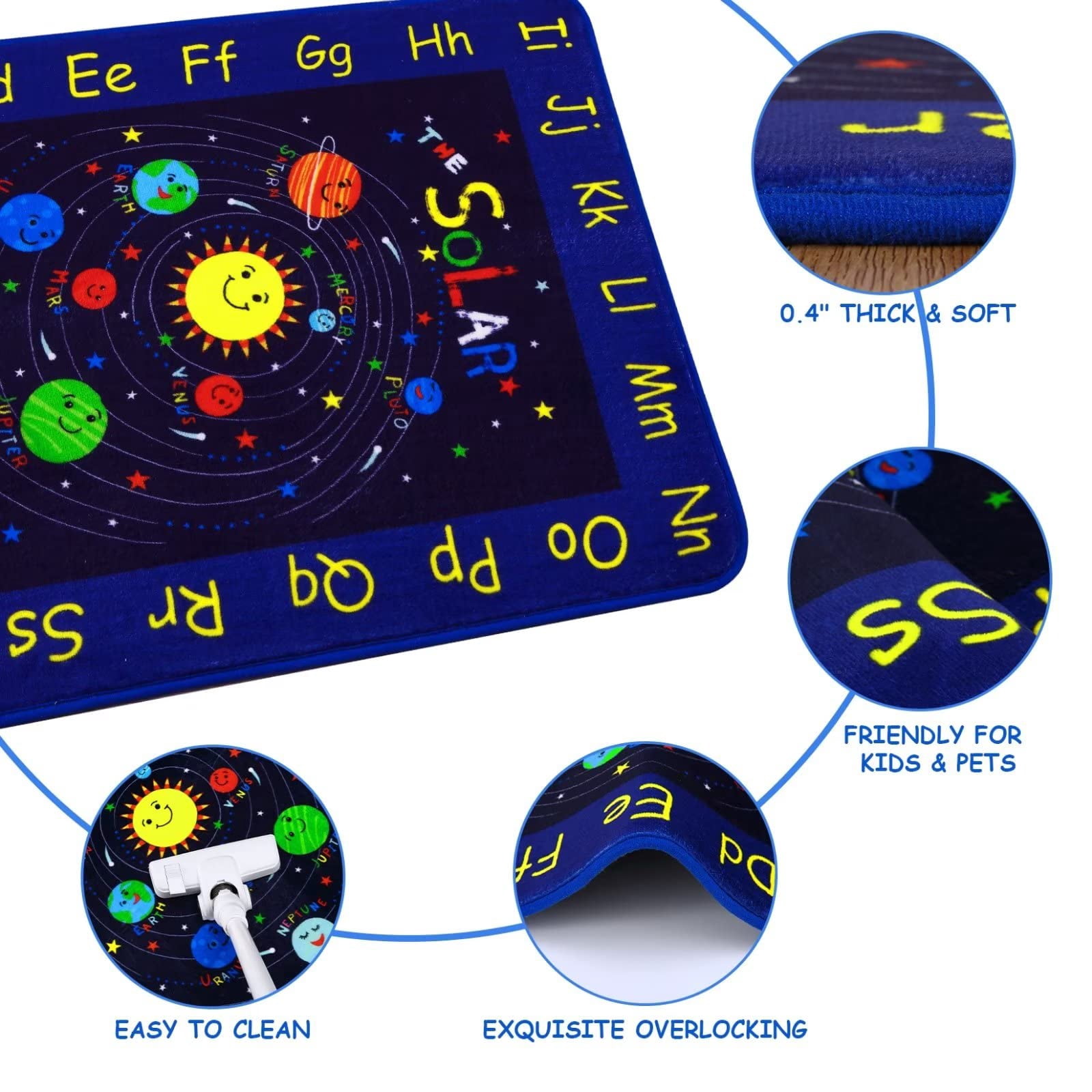 Kids Rug for Playroom Outer Space Kids Rug Solar System Carpet Alphabet Baby Play Mat Soft Nursery Rugs Non Slip Kids Rugs for Baby Crawling Toddlers, 8x10 Ft