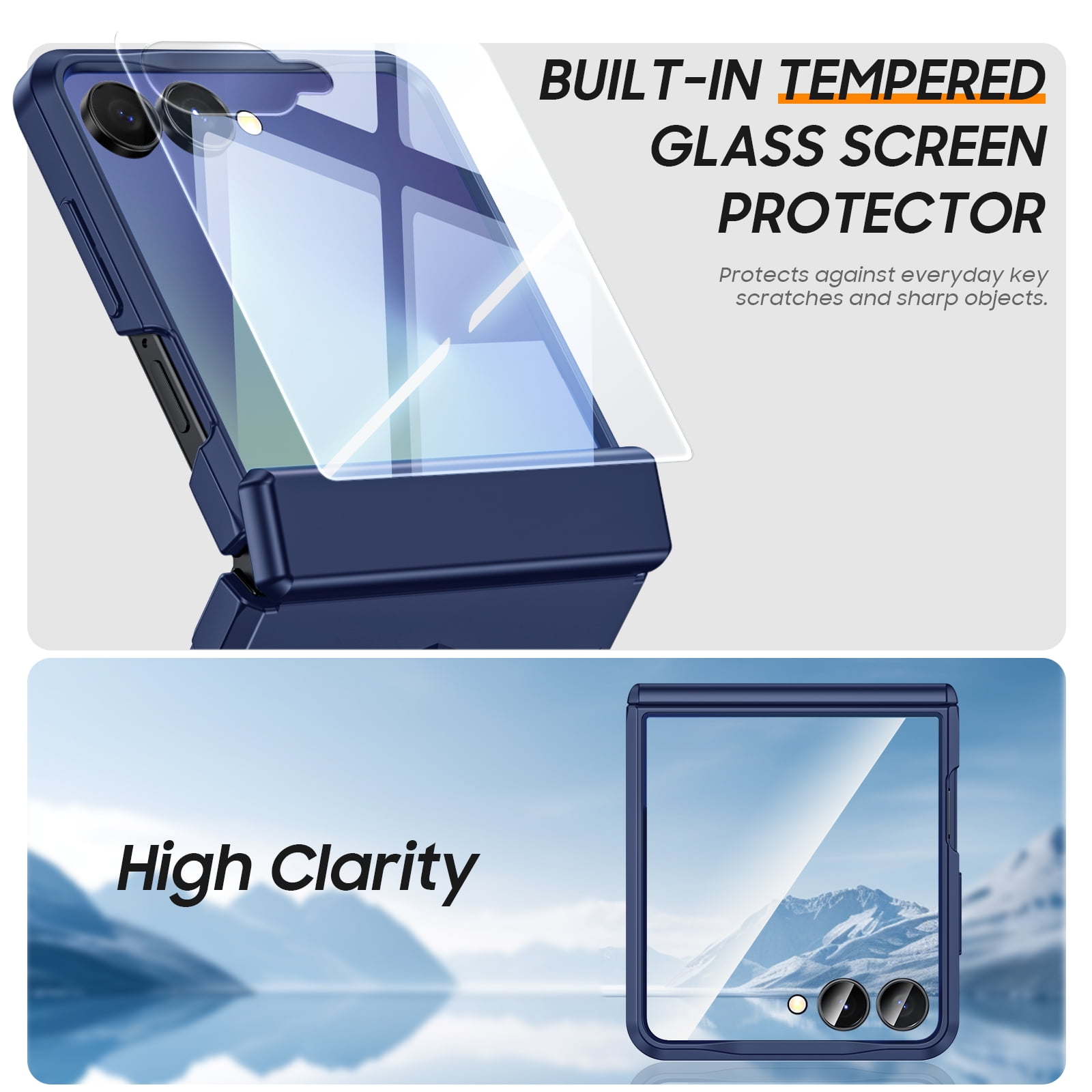 Vizvera for Samsung Galaxy Z Flip 7 Case with Hinge Cover,Built-in Screen Protector Shockproof All-Inclusive Smartphone Cover Wireless Charging-Blue