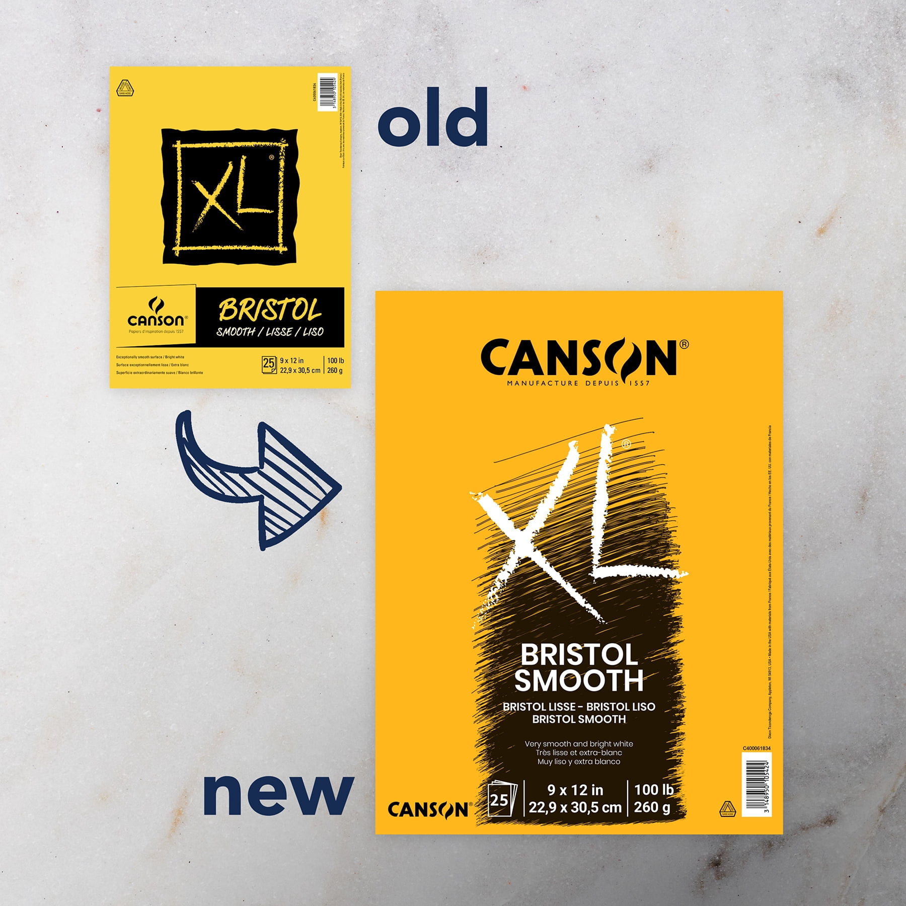 Canson XL Series Bristol Pad, Smooth Finish, Foldover Binding, 25 Sheet, 9x12 inch, Pack of 2