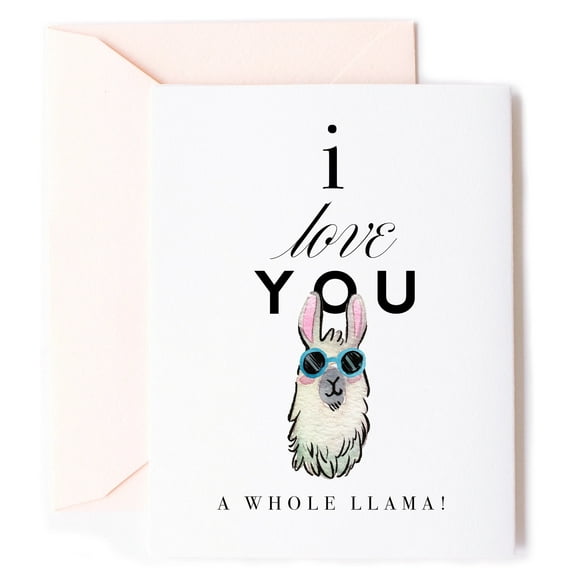 I Love You a Whole Llama! Greeting Card – Cute Llama Design with Shades – Perfect for Valentine's Day, Anniversaries, and Relationship Celebrations
