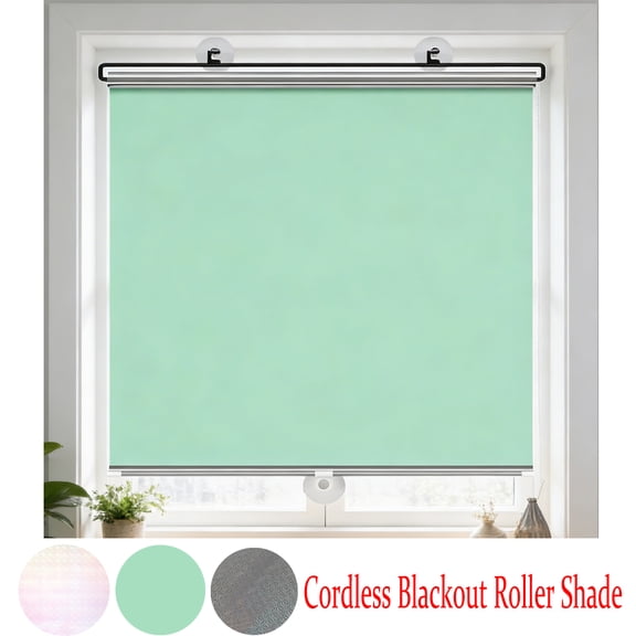 KOYPTL Cordless 100% Blackout Roller Shade with Striped Jacquard Thermal Insulated UV Protection Fabric Total Blackout Blinds for Window French Doors Home and Office Car 3 Color 4 Size