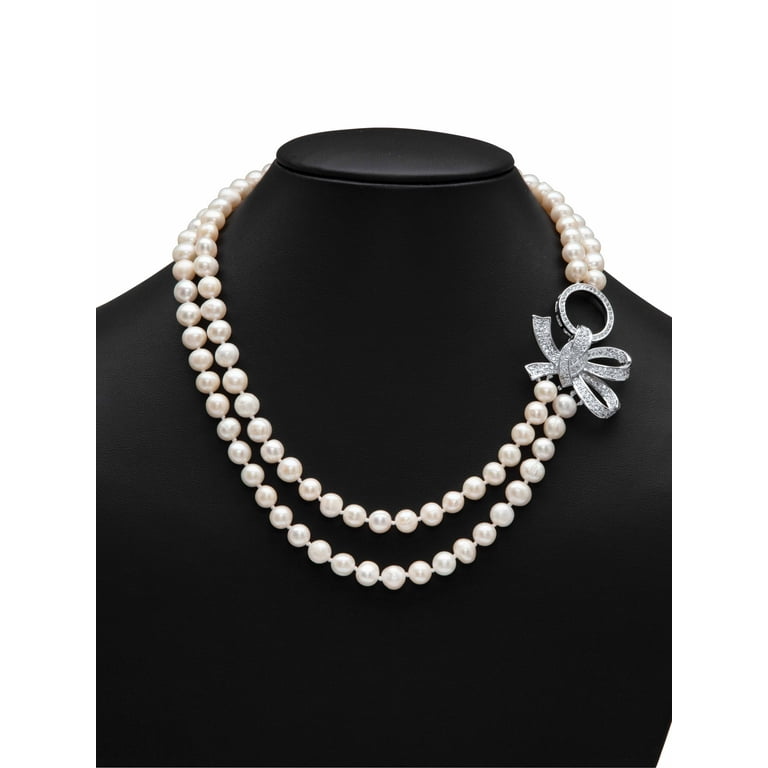 Double strand pearl on sale necklace with brooch