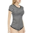thumbnail image 2 of CutiePlusU Cotton Button Crotch Romper Onesie Pajamas Bodysuit Classics Stripe Black XXXXL, 2 of 5